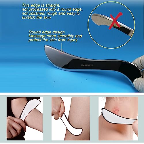 304Stainless Steel Gua Sha Muscle Scraper Scraping Massage Tool Kit,IASTM Tools, Great Soft Tissue Physical Therapy Used for Back, Legs, Arms,Neck (L-SD2B)