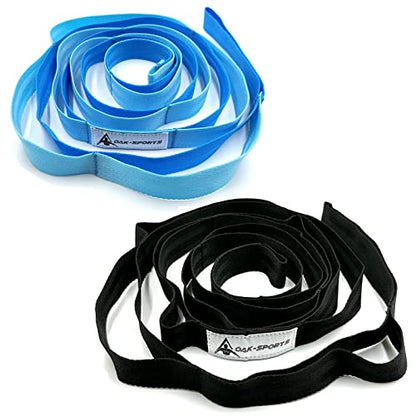 Stretching Strap Yoga Strap with Loops, Stretch Straps for Physical Therapy, Non-Elastic Exercise Strap for Pilates, Dance and Gymnastics with Workout Guide - color: Black+Blue/Light Blue