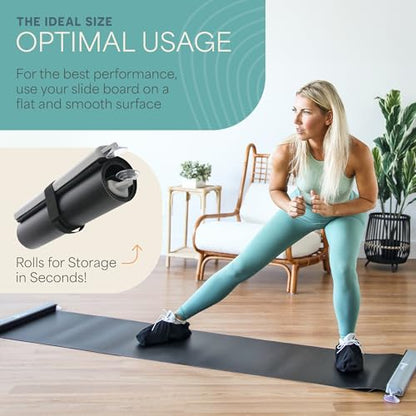 Lifepro Exercise Slide Board - Sliding Mat for Endurance and Strength Building Workouts - Hockey, Skating, and Core Training Equipment with Booties