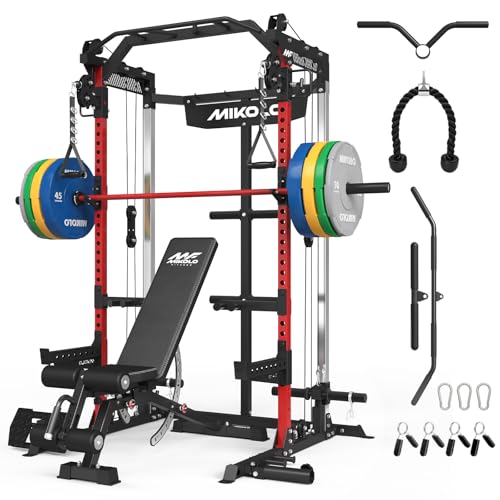 Mikolo Power Cage, 2000LB Power Rack with Independent Dual Pulley System, Multi-Function Home Gym Workout Machine for Cable Crossover and Squat