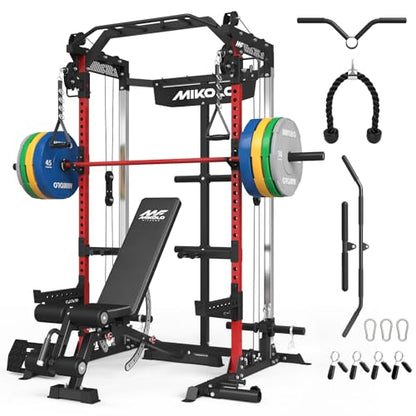 Mikolo Power Cage, 2000LB Power Rack with Independent Dual Pulley System, Multi-Function Home Gym Workout Machine for Cable Crossover and Squat