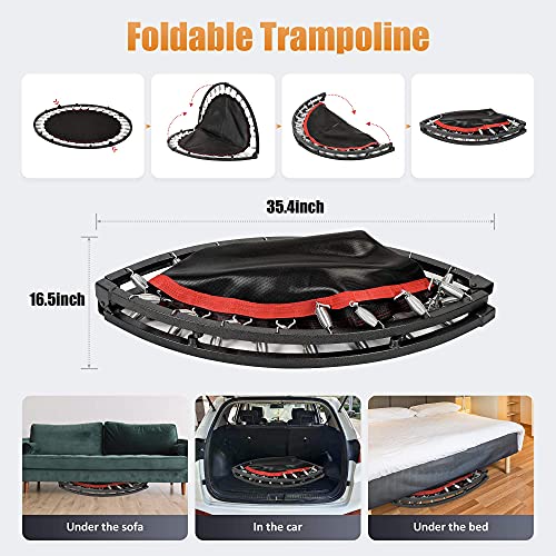 KENSONE 48" Foldable Spring Mini Trampoline for Kids and Adults, Indoor/Outdoor Fitness Rebounder with Adjustable Foam Handle, Max Load 450 lbs