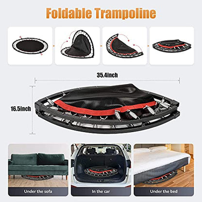 KENSONE 48" Foldable Spring Mini Trampoline for Kids and Adults, Indoor/Outdoor Fitness Rebounder with Adjustable Foam Handle, Max Load 450 lbs