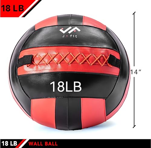 JFit Wall Ball – Premium Soft Weighted Exercise Ball for Strength, Conditioning, Gym & Home Workouts, 4-30 LB - color: Red/Black, style: 18-Pound