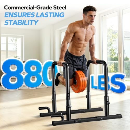 2026 Upgraded Dip Bars 880LBS Heavy Duty Dip Bar Station Height & Width Adjustable Parallel Bars for Full Body Strength Training Dip Stands Calisthenics Equipment for Home Push Up Bar