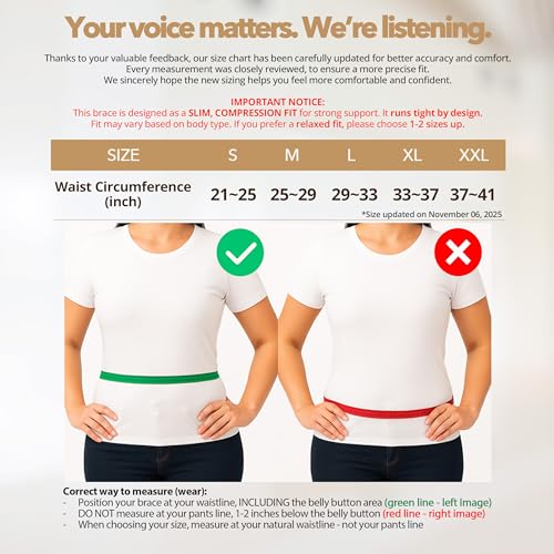 Slim Fit Lower Back Brace – Ultra-Thin Ergonomic H-Shaped Resin Support, Seamless Design for Strong & Comfortable Lumbar Support, Lightweight & Discreet Back Brace (Beige, X-Large)