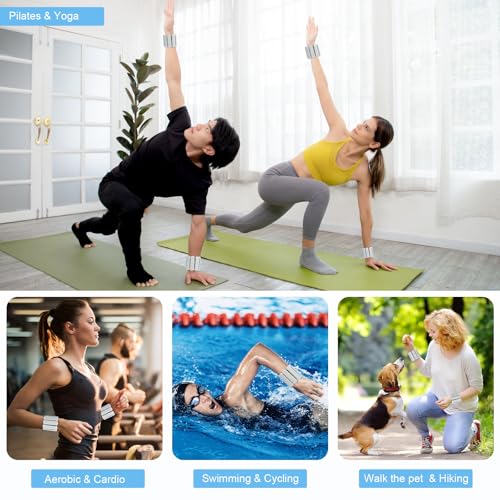 Wrist Weights Set of 2, Wearable Arm & Leg Weights for Women & Men, Adjustable Wrist Ankle Weights for Walking, Yoga, Swimming, Gym, 2lb - color: Grey