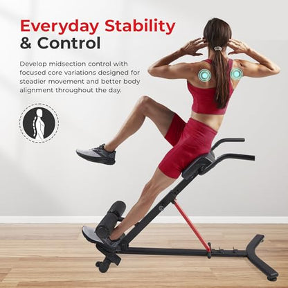 Sunny Health & Fitness Multi-Function Roman Chair with Dip Station & Sit-Up Bench, Adjustable Heavy-Duty Strength Training Equipment for Glutes, Core & Lower Body Workouts, Hyperextension Machine for Home Gym