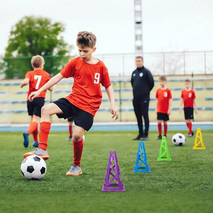24 Pack Soccer Cones, 9 Inch Agility Cones for Soccer, Football, Basketball, Cones for Sports Training, Speed & Agility Drills, Field Marking Equipment
