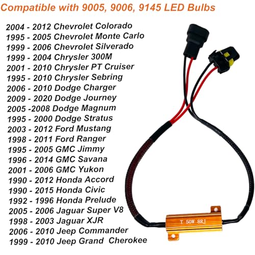 O-NEX 9006 LED Load Resistor Kit 50W 8ohm Headlight Bulb Relay Harness Adapter Anti Flicker Error Decoder Warning Canceller - size: 9005, 9006