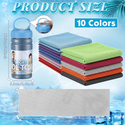 Honoson 10 Pcs Cooling Towels with Bottle, 47 x 12 in, Mixed Colors - color: Mixed Colors