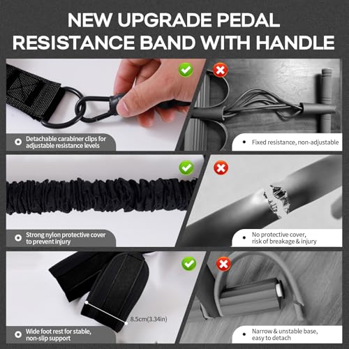 Multifunction Pedal Resistance Band with Handle, 3 Tube Adjustable 30/40/50LB Foot Pedal Puller Resistance Bands with Poster, Extended Length Tension Rope for Men Women Full Body Workout Home Gym - color: Black