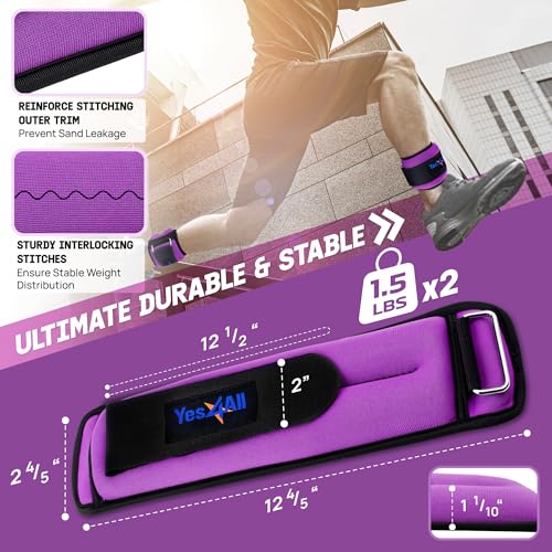 Yes4All Combo Wrist & Ankle Weights 3Lbs Pair (1.5lbs x2) + Dumbbell Neoprene 4Lbs Pair (2lbs x2) - Purple