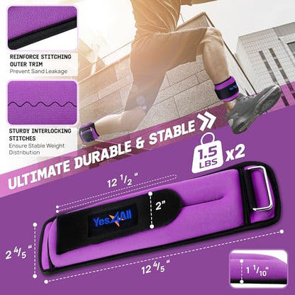 Yes4All Combo Wrist & Ankle Weights 3Lbs Pair (1.5lbs x2) + Dumbbell Neoprene 4Lbs Pair (2lbs x2) - Purple