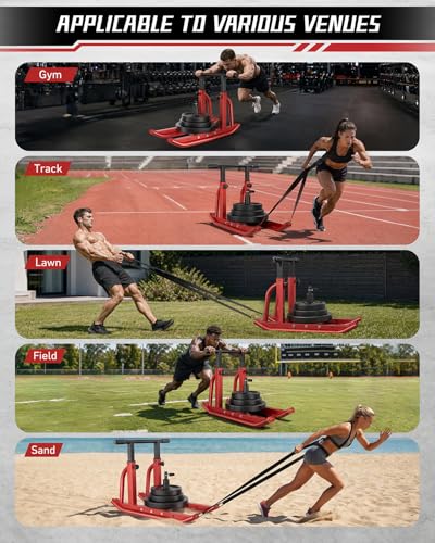 Football Sleds and Chutes, Weight Sled, Workout Fitness Sled for Training- Running Speed, Agility, Soccer, Strength, Adjustable Height Handle, Fits 1" & 2" Weight Plates