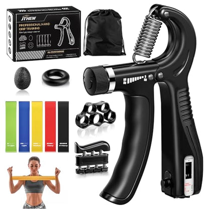 Grip Strength Trainer Kit (10-Pack): Adjustable Hand Gripper & Forearm Strengthener with Finger Stretcher, Ring, Stress Ball & 5 Bands for Muscle & Recovery.