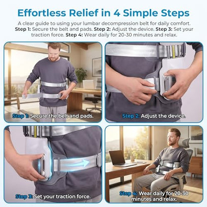 Decompression Belt for Lower Back Pain Relief – 450N Spinal Back Stretcher & Adjustable Lumbar Traction Device for Herniated Disc Sciatica, Bilateral/Unilateral Modes