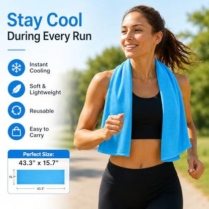 Cooling Towels 43.3" x 15.7" - Ice Towel, Sweat Towel, Cooling Towels for Neck & Face & Cooling Neck Wraps for Summer Heat - Neck Cooler for Quick Cool Down for Gym, Running, Golf, Yoga & Sports
