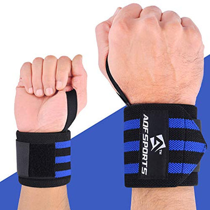 AQF Wrist Wraps for Weightlifting & Powerlifting, 18" USPA Approved (Pair) - color: Blue & Black