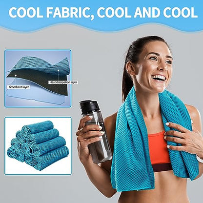 Honoson 10 Pcs Cooling Towel Bulk - Neck & Face Cool Chilly Towels Microfiber Breathable Sport Sweat Rag for Gym, Yoga, Travel, Camping, Running, Outdoor (Blue) - color: Blue