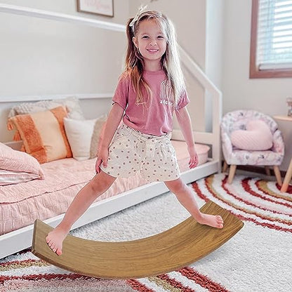 Gentle Monster Wobble Balance Board, Wooden Montessori Toy Rocker Board Natural Wood Kids Toddler Open Ended Learning Toy Yoga Curvy Board for Adult Office Classroom Christmas Gifts