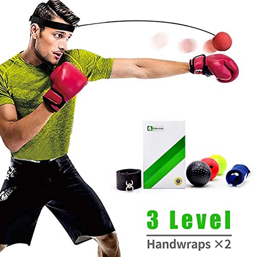 Boxing Reflex Ball Set with Handwraps - Boxball for Improved Hand-Eye Coordination Training, Box Ball, Boxballs, Boxing Ball with Headband, Head Reflex Ball, and More -3 Levels Box Ball Game