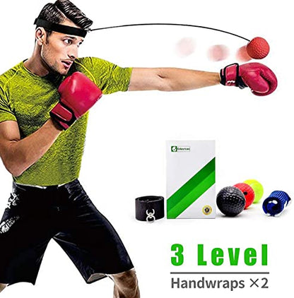 Boxing Reflex Ball Set with Handwraps - Boxball for Improved Hand-Eye Coordination Training, Box Ball, Boxballs, Boxing Ball with Headband, Head Reflex Ball, and More -3 Levels Box Ball Game