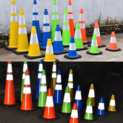 6 Pack 18 Inch Green Reflective Traffic Cones, Durable Black Base Safety Cones for Parking Lots, Sports Fields and Yard Markers (6, Green, 18 Inch)