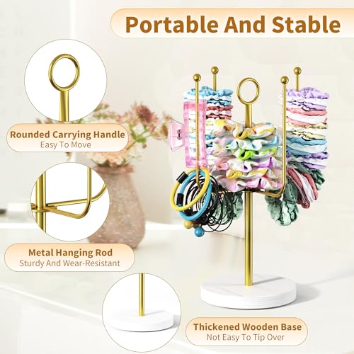 Scrunchie Holder for Desktop, Hair Tie Organizer Wall Mount, Metal Claw Clip Organizer, Headband Storage for Women Hair Accessories Display Stand for Hairbow, Bracelets, Ropes Ties (Gold)