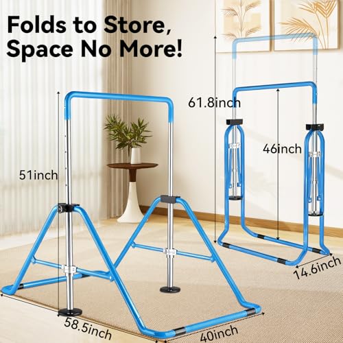 Kids Gymnastics Bar Gymnastic Equipment for Home Adjustable Height Gymnastic Training Bar Gymnastic Stuff for 3-7 Years Old Girls - color: Upgraded - Light Blue
