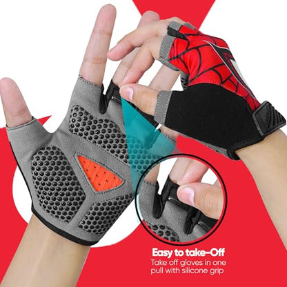 Half Finger Kids Cycling Gloves, Non-Slip Kids Bike Gloves - color: Red, size: Medium [6 - 8]