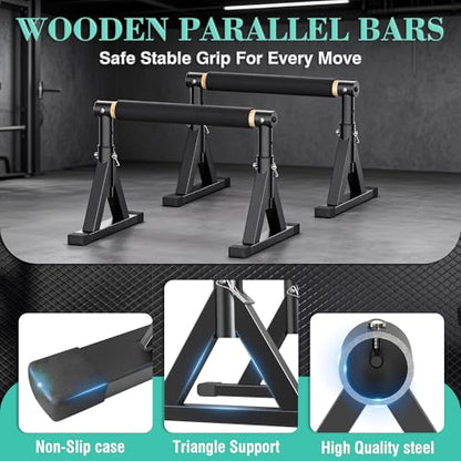 GanFindX Wooden Parallel Bars 12/10-14" 600LB Capacity for Home Gym - size: 10-14"