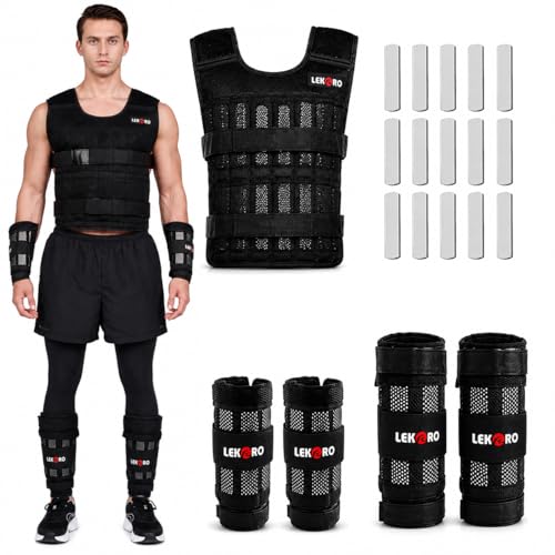 Weighted Vest Set 44LB for Men & Women, Adjustable Workout Weight Vest with Steel Plates, Weighted Training Vest with Wrist Weights and Ankle Weights for Strength Training, HIIT, Rucking & Cardio - color: Adjustable Weighted Vest Set 22LB