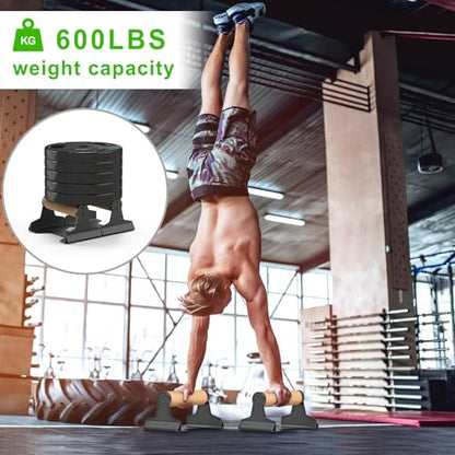 SELEWARE Wood Push Up Bars Steel Calisthenic Parallette Bars Handstand Bars - color: C: Wood Grip (7.3"L x 4"H)