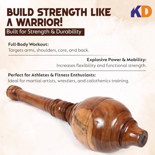 KNK GADA Fitness BAR Indian Club Hanuman MACE Shoulder Equipment MEEL Karla KATAI Fitness Durable Wooden Equipment - size: 10 to 11 KG