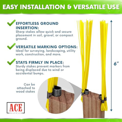 Yellow Marking Whiskers - 25 Pack - Durable Marking Whisker Set - Use Survey Whiskers As Survey Stakes, Construction Markers, Or Trail Markers