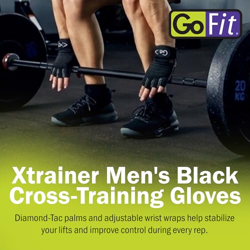 GoFit Xtrainer Cross Training Gloves for Men – Diamond-Tac Palm Workout Gloves for Weightlifting, Pull-Ups – Large, GF-CT-LG