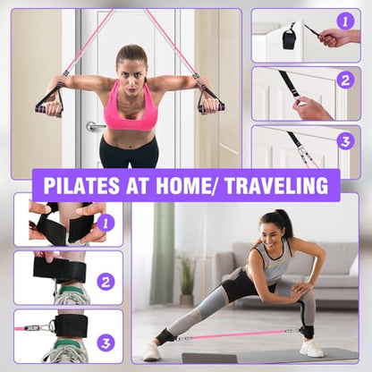 Pilates Bar Kit with Resistance Bands,Pilates Bar with Stackable Bands Workout Equipment for Legs,Hip,Waist and Arm,Exercise Fitness Equipment for Women & Men Home Gym Yoga Pilates - color: Hot Purple