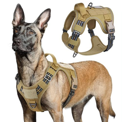 rabbitgoo Tactical Dog Harness for Large, No Pull Military Service Vest - color: Brown, size: Large
