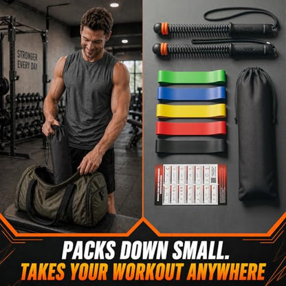 Ropeless Battle Ropes Set, 2 PCS Cordless Battle Ropes with 5 Resistance Bands for Home Gym, Portable Weighted Battle Rope Exercise Equipment for HIIT Strength Training Cardio Workout, Men（Black）