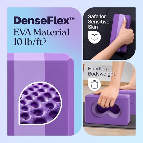 Deep-Zen® Yoga Blocks Wrist Support; Yoga Blocks 2 Pack with Knee Pads and Strap to Put Less Weight on Wrists; Durable, Versatile Yoga Brick Exercise Block Set, Blocks Yoga - color: Purple