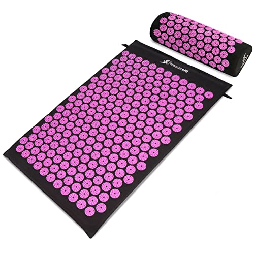 ProsourceFit Acupressure Mat and Pillow Set for Back/Neck Pain Relief and Muscle Relaxation - color: Black/Pink, size: Large