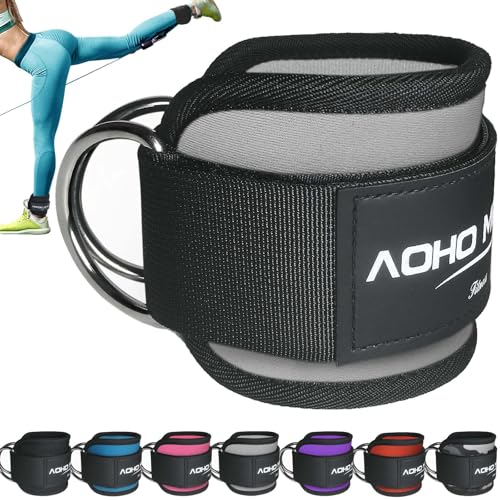 AOHO MOOON Ankle Strap for Cable Machine Attachments, Gym Accessories for Women and Men, Neoprene Ankle Cuffs for glute Kickback, Leg Workouts ande Booty Hip Abductors Exercise - color: Gray - Single