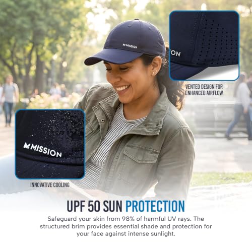 MISSION Cooling Vented Performance Hat Unisex Cap for Workouts, Golf & Running, Sweat & Water Activated Technology - color: Navy