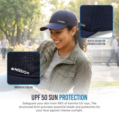 MISSION Cooling Vented Performance Hat Unisex Cap for Workouts, Golf & Running, Sweat & Water Activated Technology - color: Navy