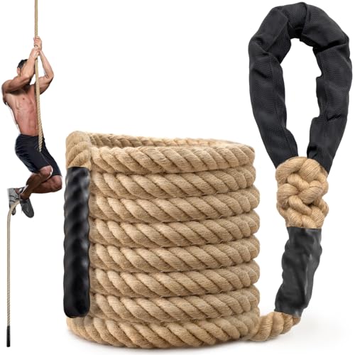 Climbing Rope Gym Workout - 10FT 15FT 20FT 25FT 30FT 35FT Heavy Duty Jute Thick Ropes for Adults Strength Training Outdoor Tree Swing Indoor Home Fitness Exercise - 1.5 Inch