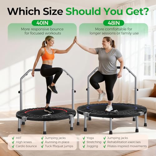 BCAN SP2 40/48" Foldable Mini Rebounder Trampoline for Adults |FED Fitness - color: Black, size: 40-inch