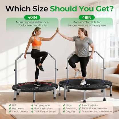 BCAN SP2 40/48" Foldable Mini Rebounder Trampoline for Adults |FED Fitness - color: Black, size: 48-inch