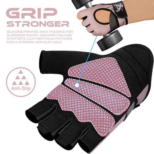 BEAST RAGE Fingerless Weight Lifting Gloves with Palm Protection Padding, Breathable Lightweight Gym Gloves for Men, Women, Weightlifting, Cycling, Exercise, Training Pull Up - color: Pink, size: X-Small