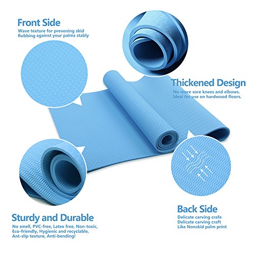 Attraction Design Yoga Mat Non Slip Exercise Mat Extra Thick Workout Mat for Yoga, Eco Friendly Exercise Yoga Mat High Density Fitness Pilates Mat with Carrying Strap, 72"x 24"x 6mm - color: Light Blue